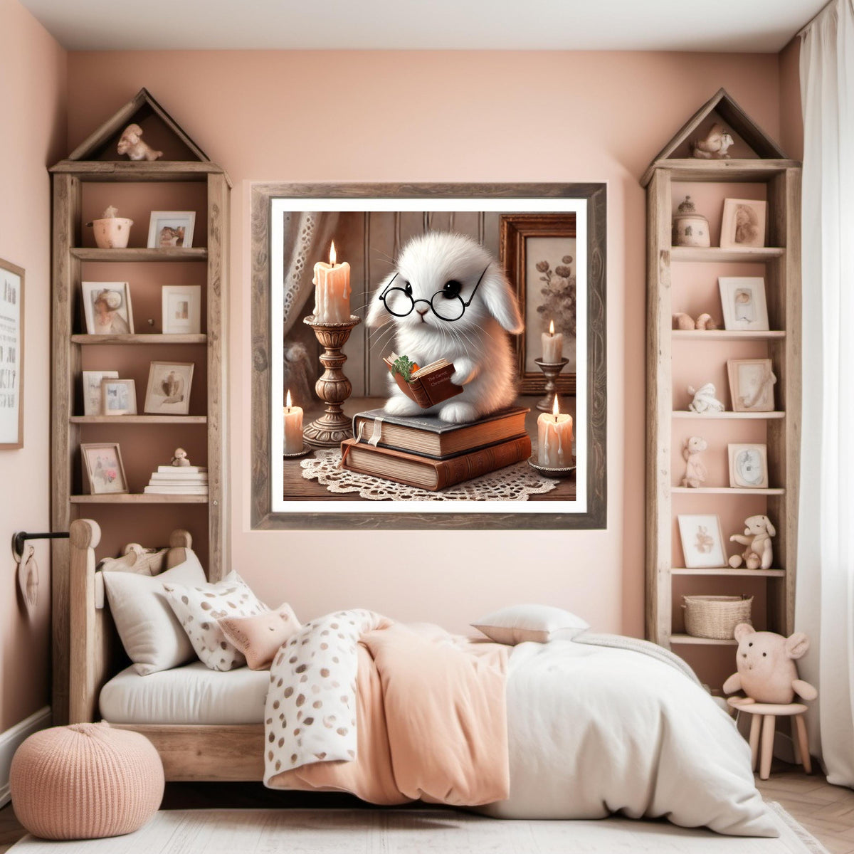 Studious Bunny Print: Vintage Book Lover, Cottagecore Nursery (Digital Download)