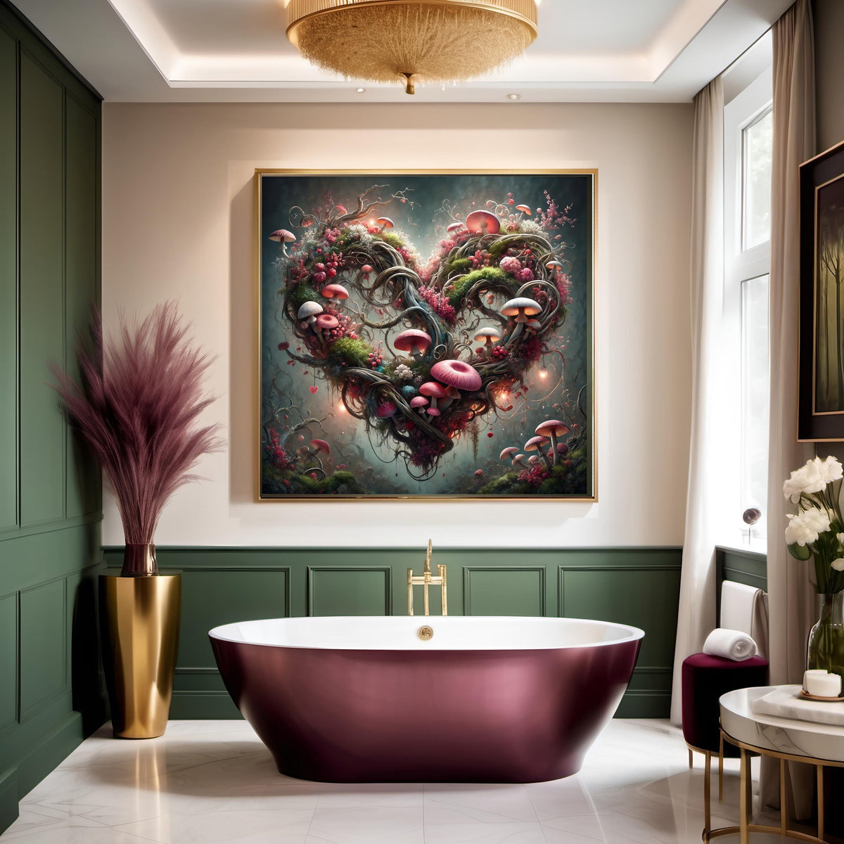 Enchanted Forest Heart Print: Whimsical Mushroom Valentine Gift (Digital Download)