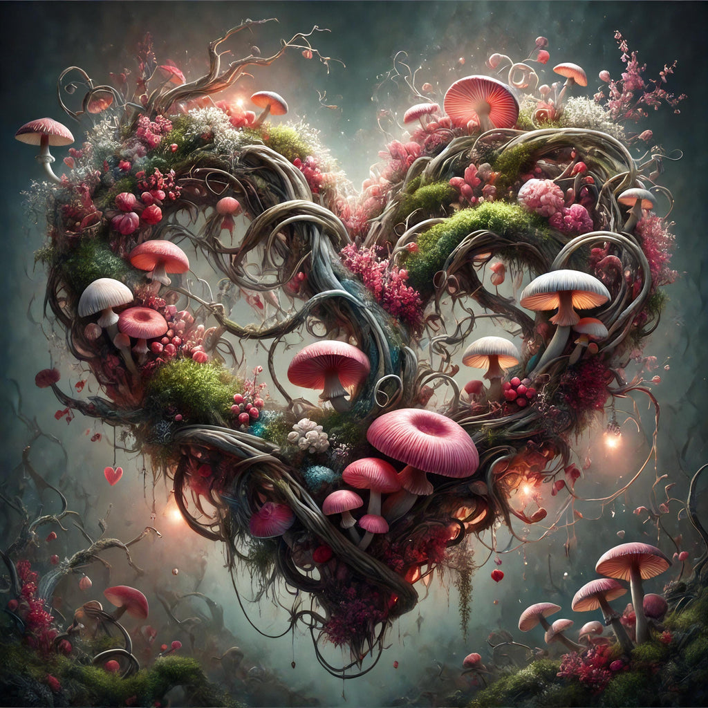 Enchanted Forest Heart Print: Whimsical Mushroom Valentine Gift (Digital Download)