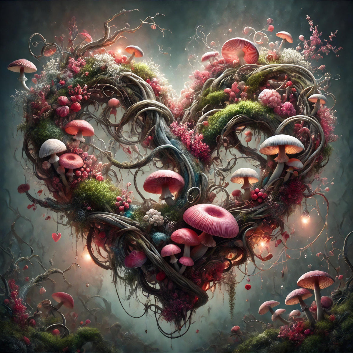 Enchanted Forest Heart Print: Whimsical Mushroom Valentine Gift (Digital Download)