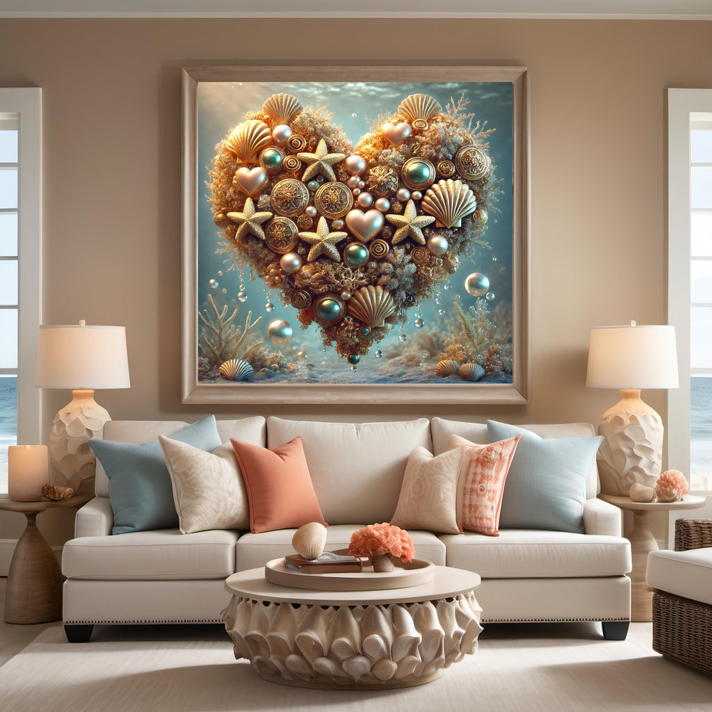 Oceanic Heart Seashell Art Print: Coastal Valentine Gift (Digital Download)