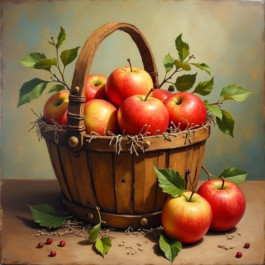 Rustic Apple Basket Print: Vintage Farmhouse Kitchen Wall Art (Digital Download)