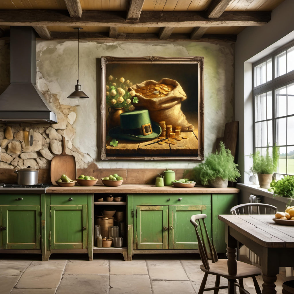 Vintage St. Patrick's Day Art: Leprechaun Hat & Gold Still Life (Digital Print)