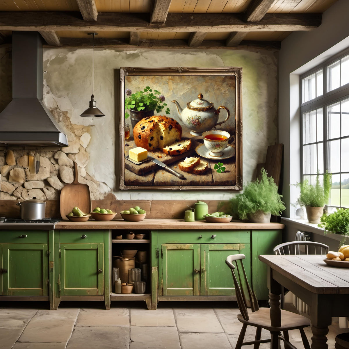 Vintage Irish Tea & Soda Bread Still Life Print: Cozy Kitchen Wall Art (Digital Download)