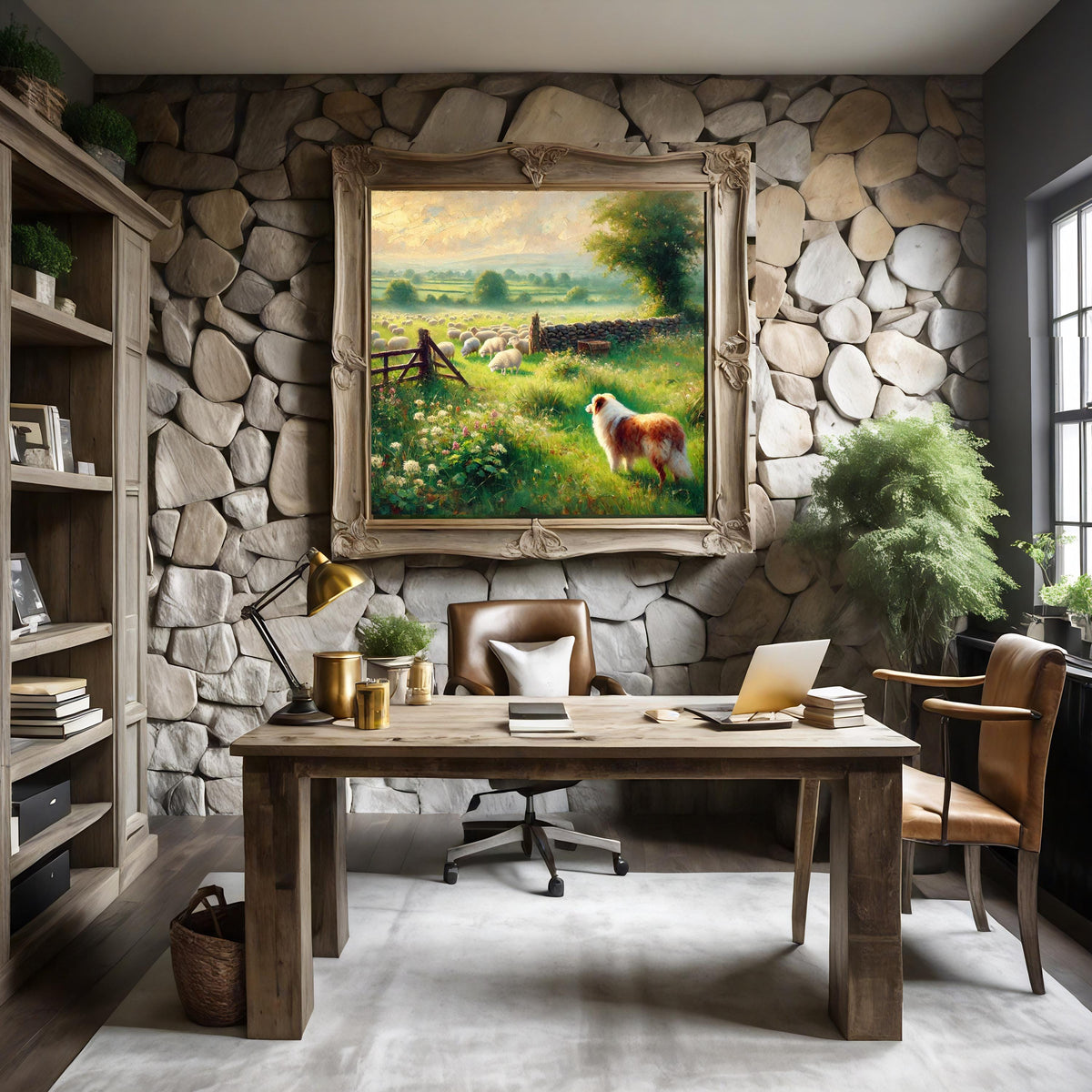 Vintage Sheepdog Farm Landscape Print: Rustic Pastoral Wall Art (Digital Download)