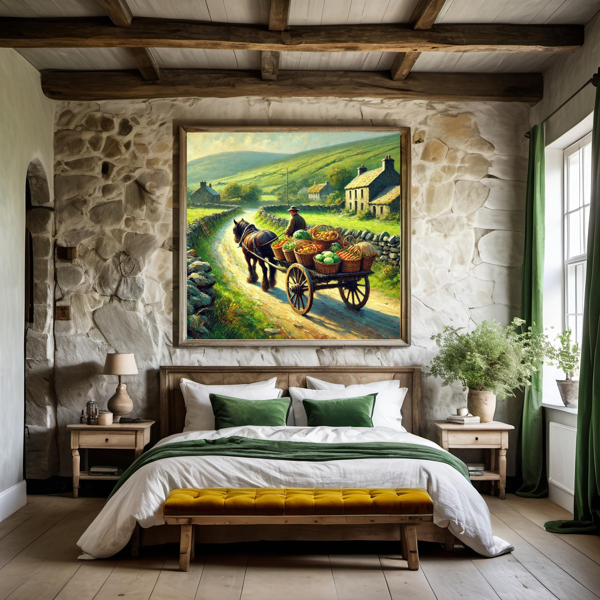 Vintage Irish Countryside Print: Horse Cart, Farmer's Market (Digital Download)
