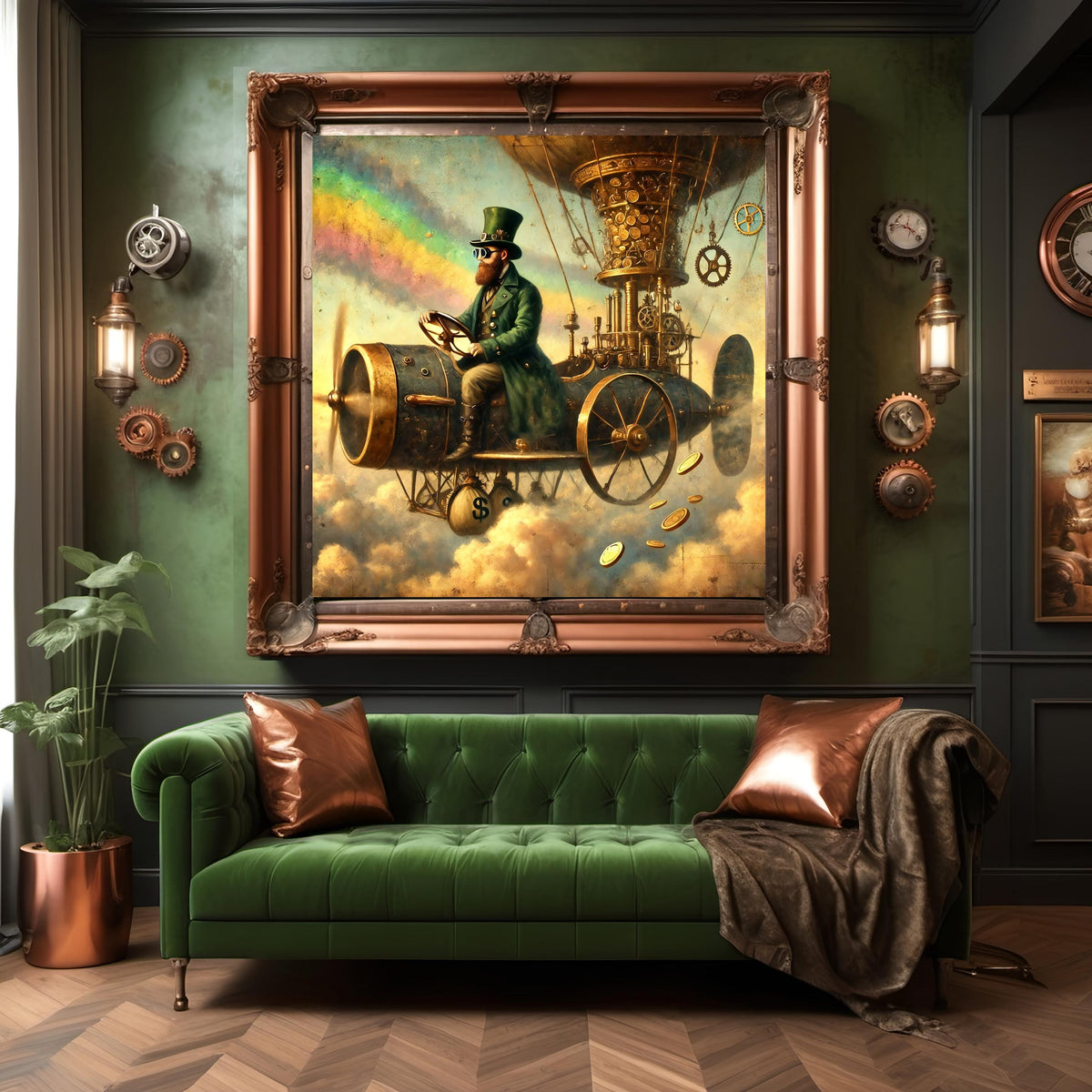 Steampunk Leprechaun Airship Pilot Art Print: Whimsical Irish Decor (Digital Download)