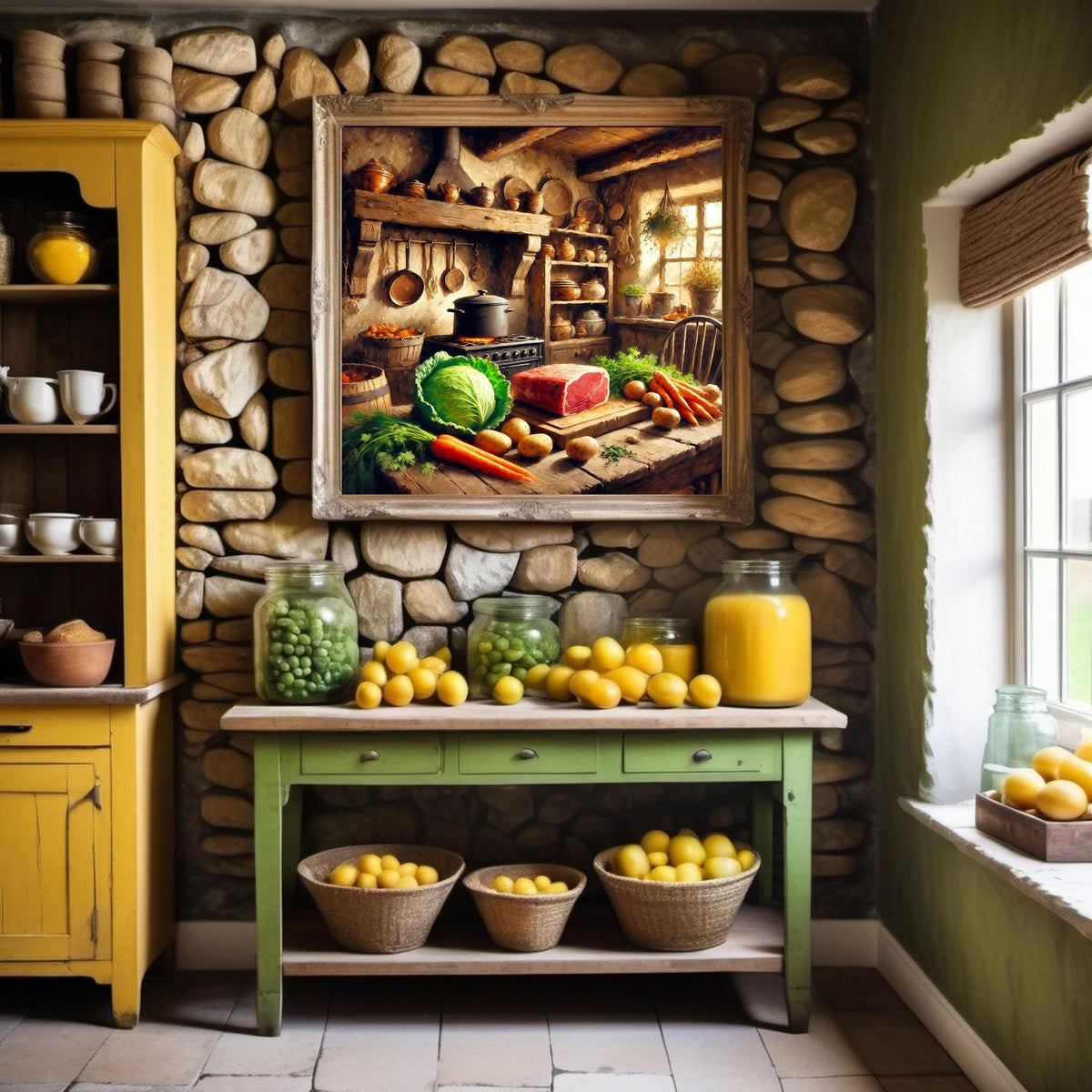 Vintage Irish Kitchen Print: Rustic Farmhouse Cooking Scene (Digital Download) 2