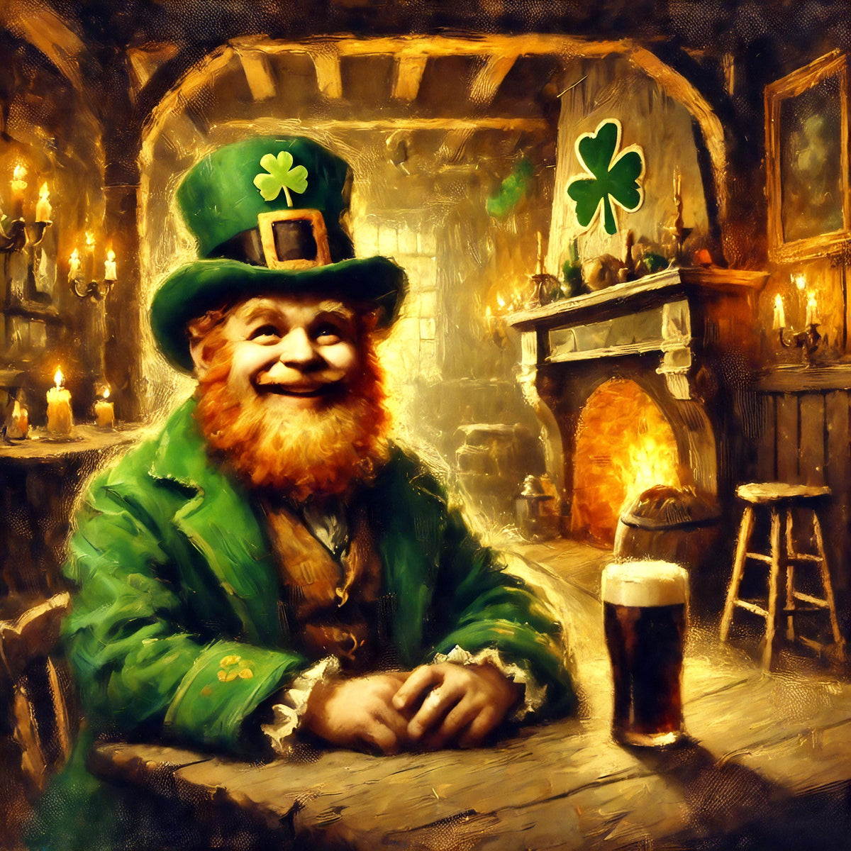 Leprechaun Irish Pub Art: St. Patrick's Day Tavern Scene (Digital Download)