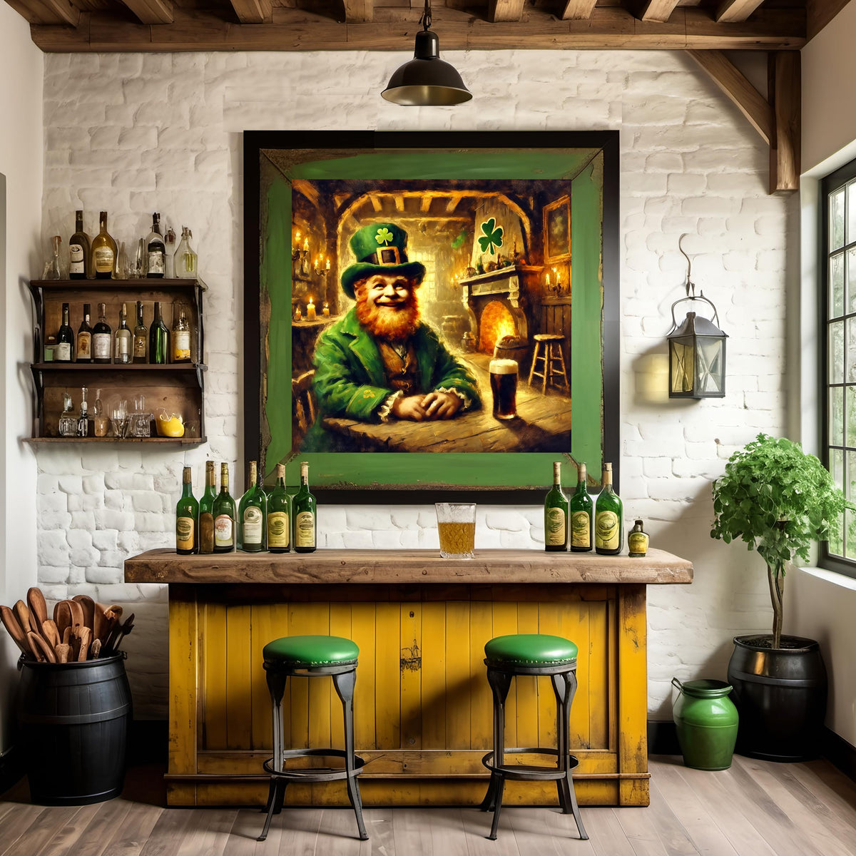 Leprechaun Irish Pub Art: St. Patrick's Day Tavern Scene (Digital Download)