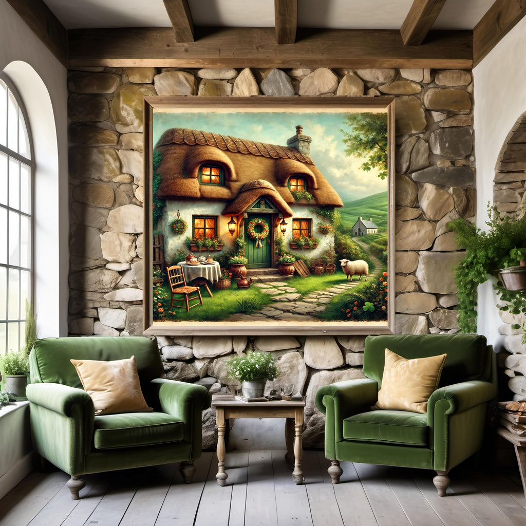 Irish Cottage Print: Thatched Roof Home, Rustic Ireland Art (Digital Download)