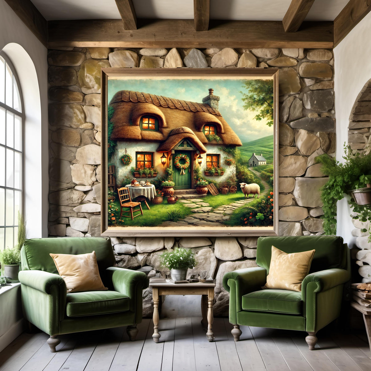Irish Cottage Print: Thatched Roof Home, Rustic Ireland Art (Digital Download)