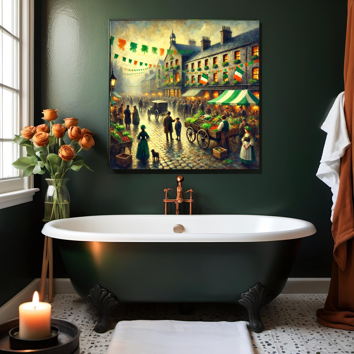 Vintage Irish Market Scene Print: St. Patrick's Day Town Artwork (Digital Download)