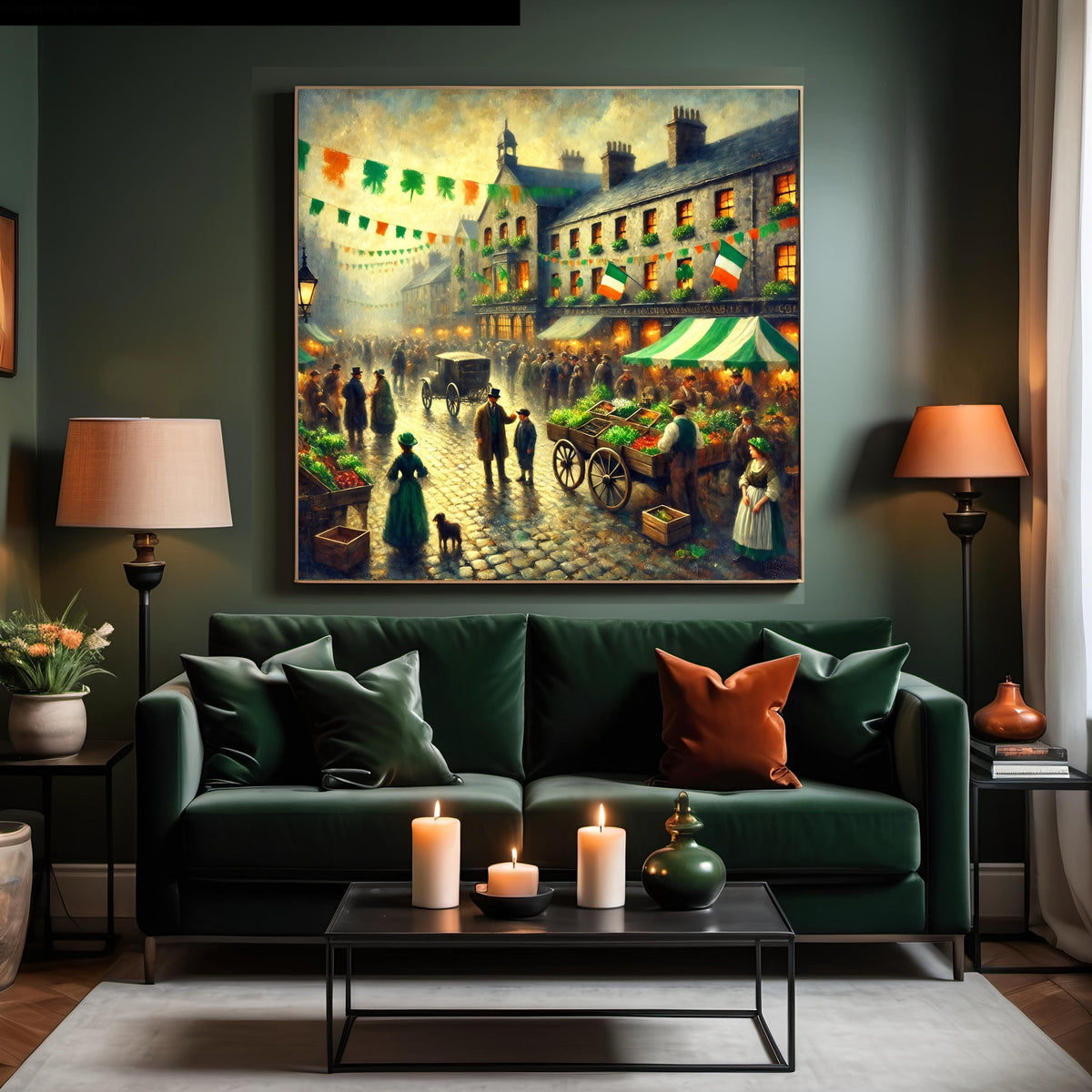 Vintage Irish Market Scene Print: St. Patrick's Day Town Artwork (Digital Download)