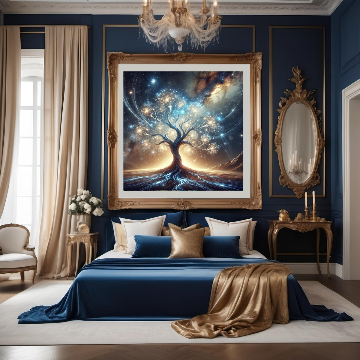 Celestial Tree of Light Print: Mystical Cosmic Artwork (Digital Download)
