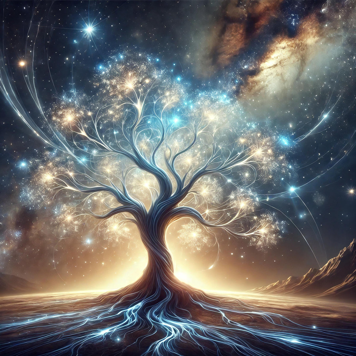 Celestial Tree of Light Print: Mystical Cosmic Artwork (Digital Download)