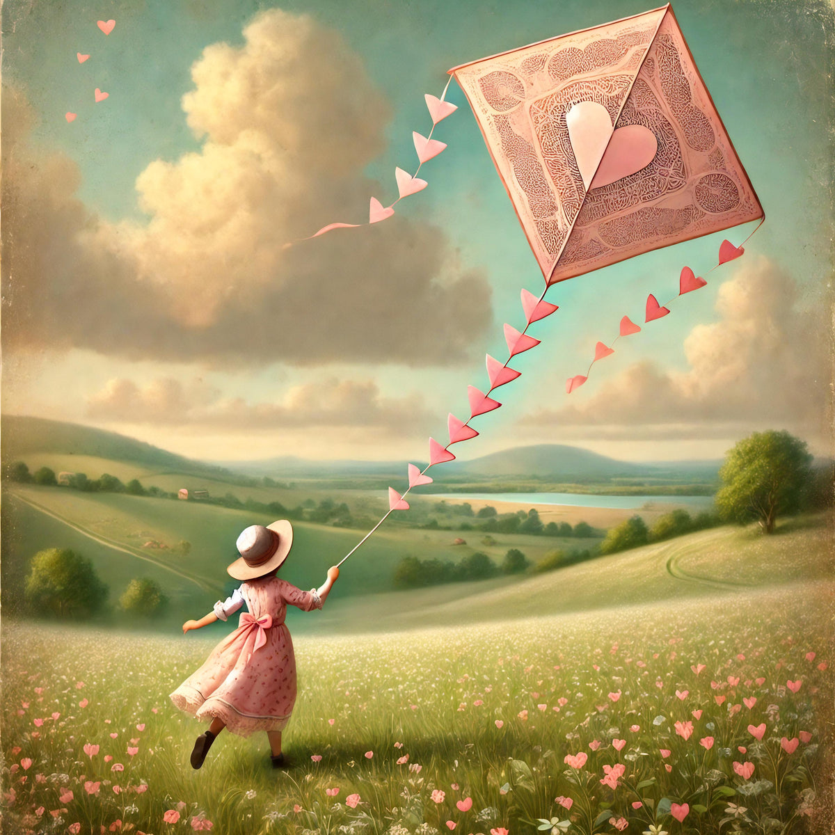 Vintage Valentine Kite Print: Whimsical Countryside Wall Art (Digital Download)