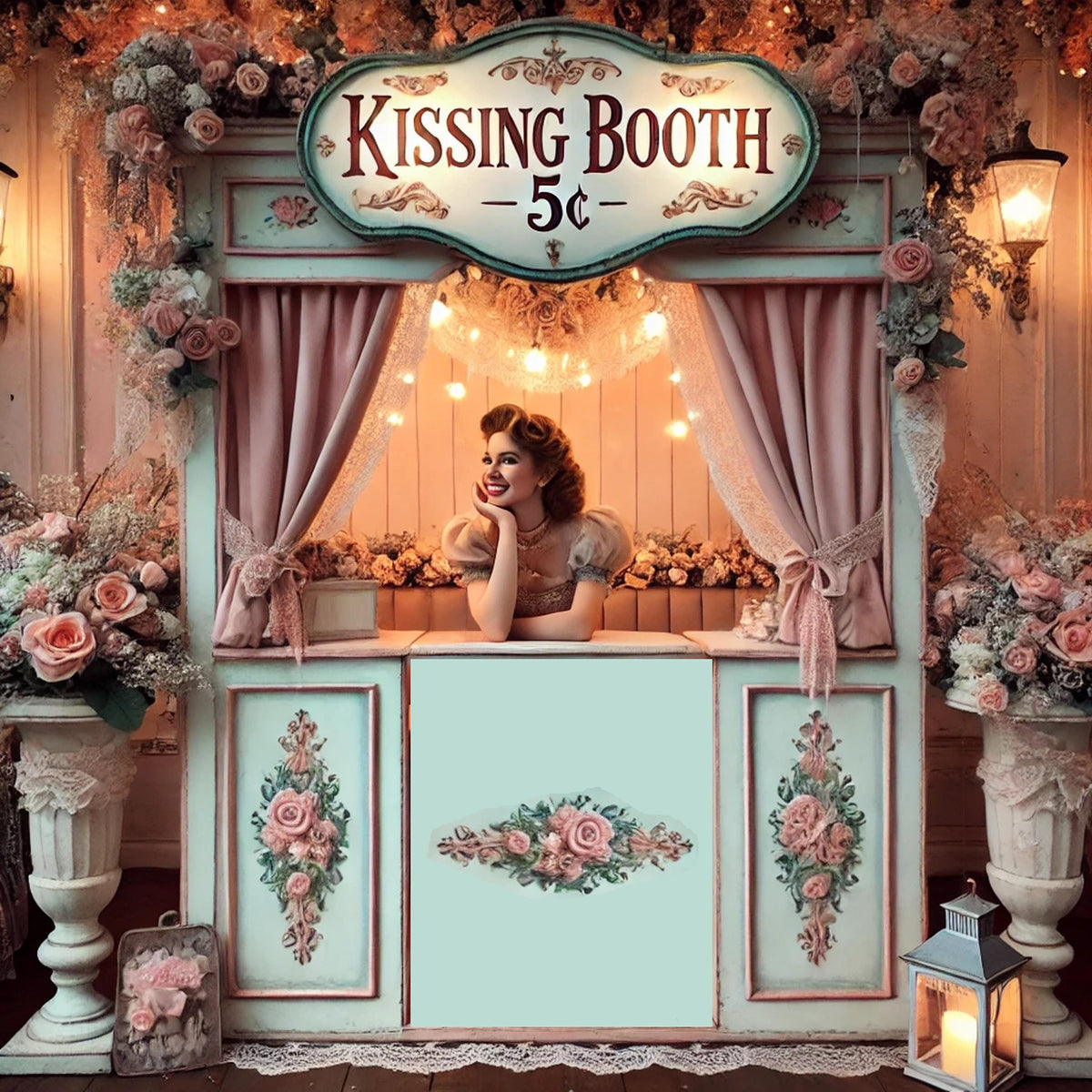 Vintage Kissing Booth Print: Shabby Chic Valentine's Decor (Digital Download)