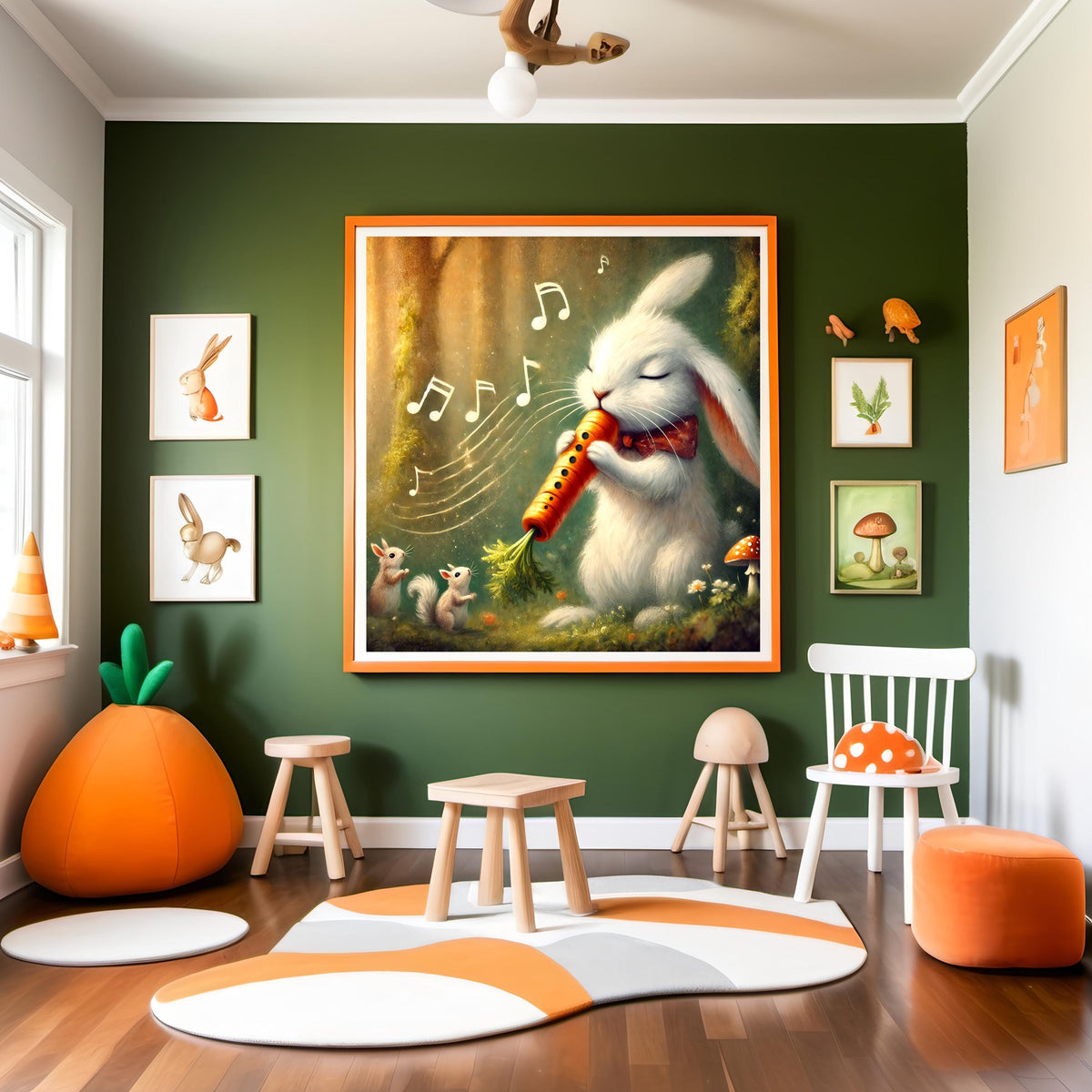 Bunny Carrot Flute Art Print: Whimsical Easter Rabbit Illustration (Digital Download)