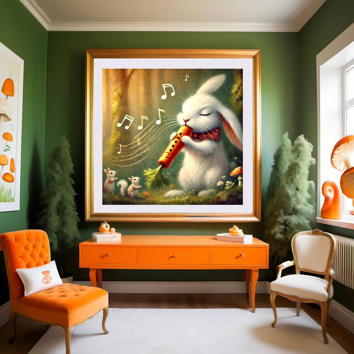 Bunny Carrot Flute Art Print: Whimsical Easter Rabbit Illustration (Digital Download)