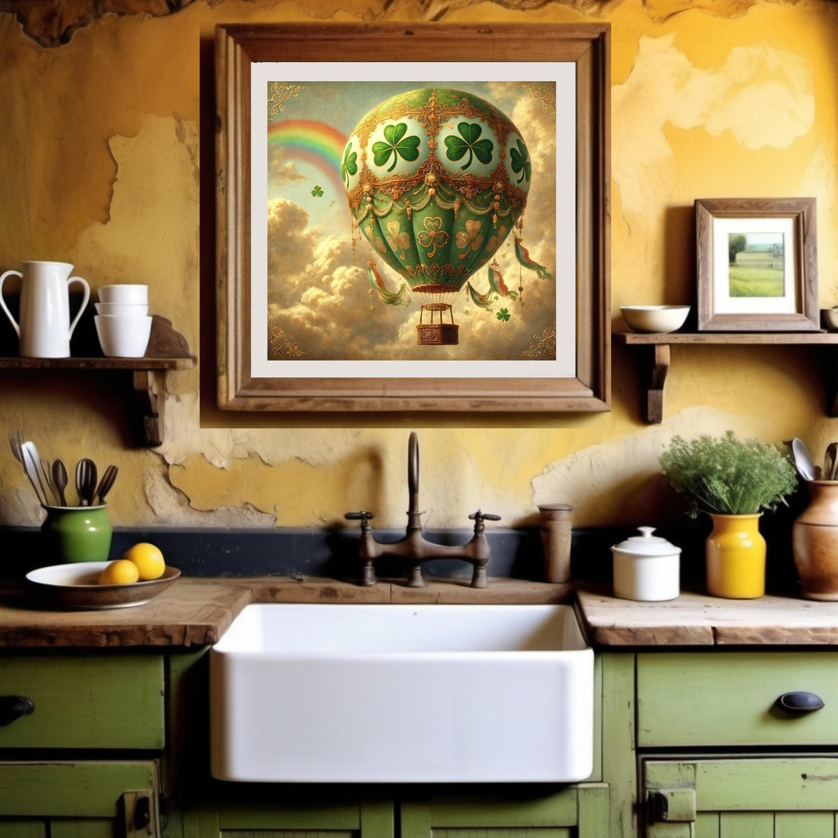 St. Patrick's Day Hot Air Balloon Print: Vintage Irish Shamrock Art (Digital Download)