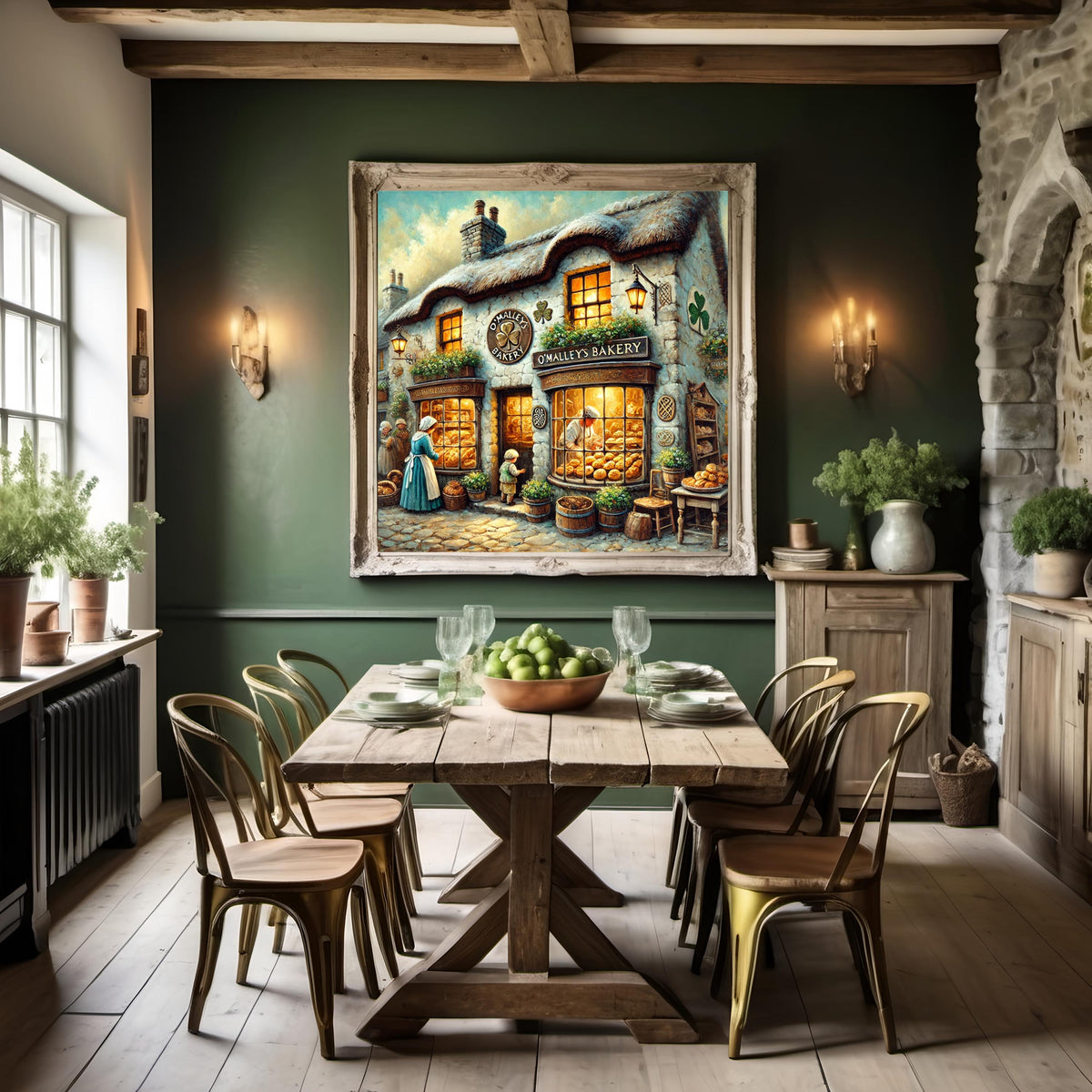 Vintage Irish Bakery Print: St. Patrick's Day Village Scene (Digital Download)