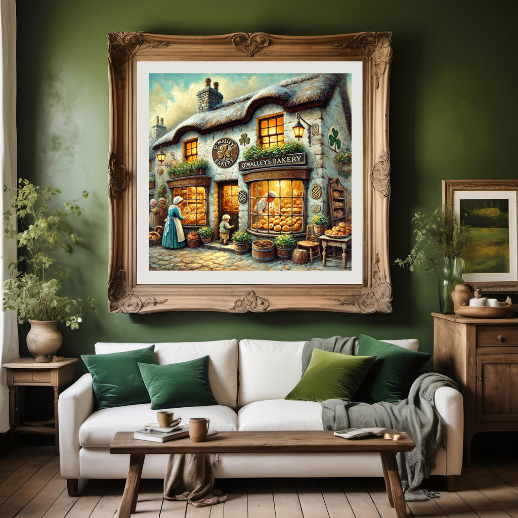 Vintage Irish Bakery Print: St. Patrick's Day Village Scene (Digital Download)