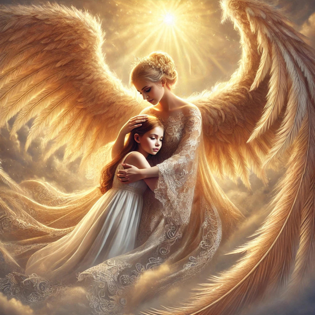 Guardian Angel Embrace Print: Celestial Mother & Child (Digital Download)