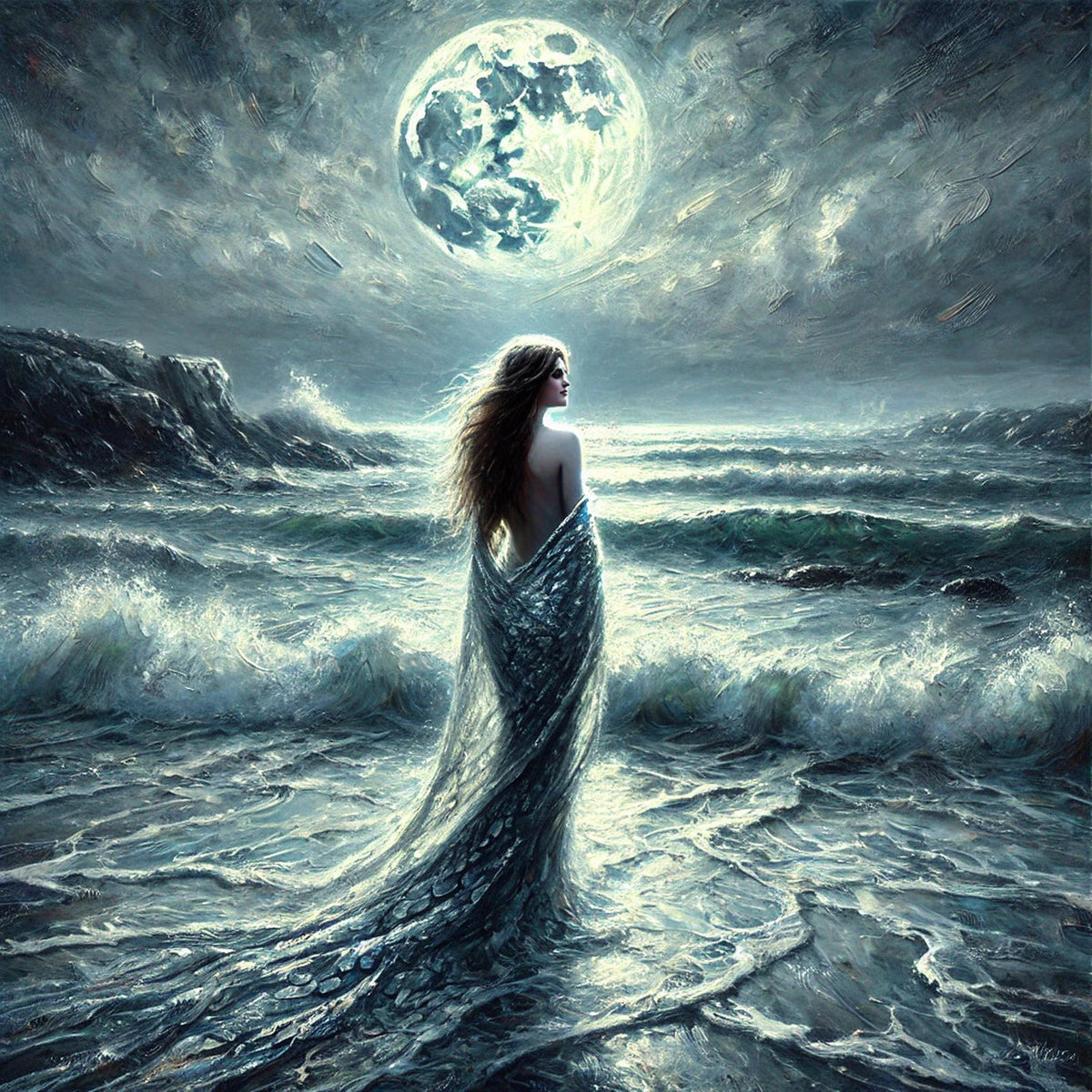 Moonlit Selkie Art Print: Celtic Mythology Ocean Goddess (Digital Download)