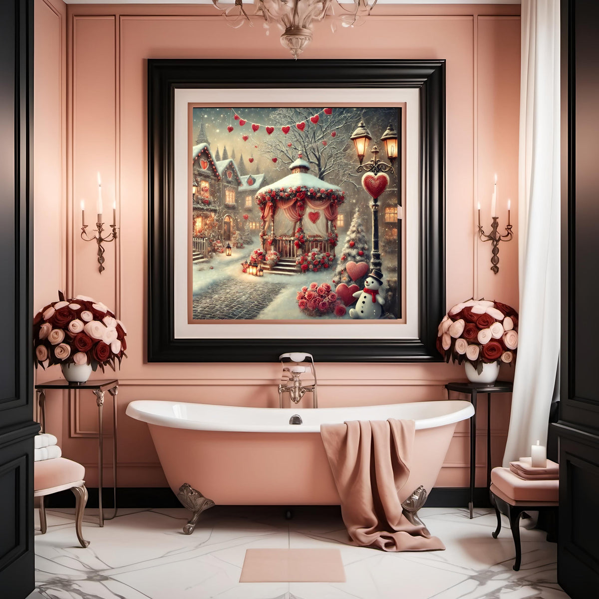 Valentine Winter Village Print: Romantic Snowy Town Scene (Digital Download)