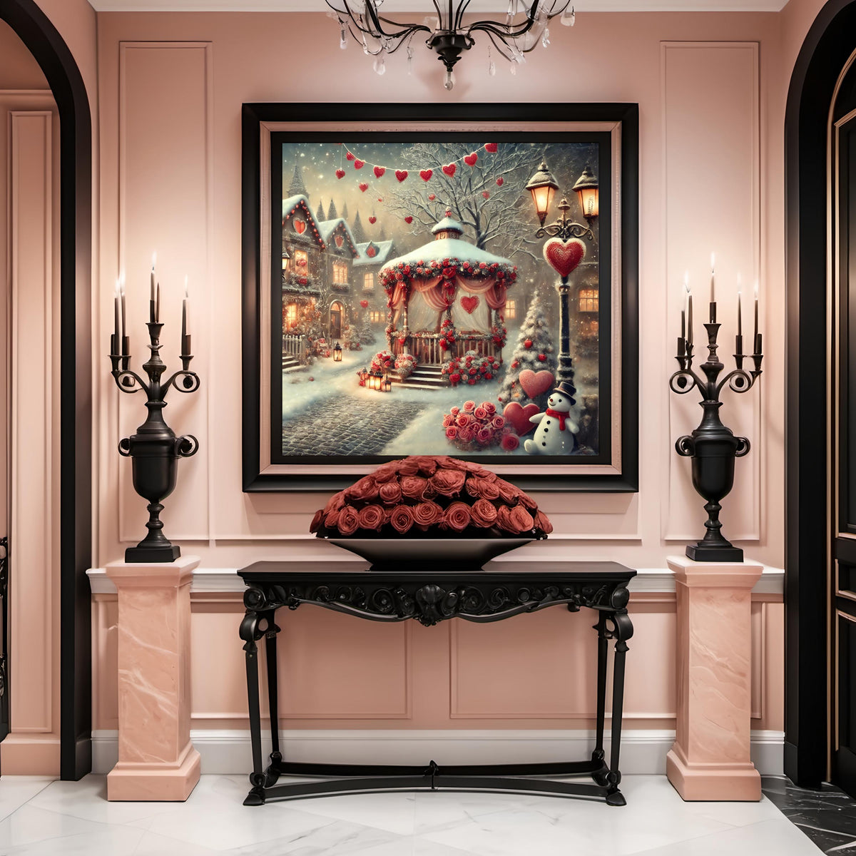 Valentine Winter Village Print: Romantic Snowy Town Scene (Digital Download)