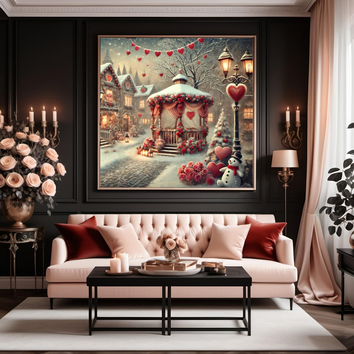 Valentine Winter Village Print: Romantic Snowy Town Scene (Digital Download)