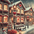 Valentine Winter Village Print: Romantic Snowy Town Decor (Digital Download)