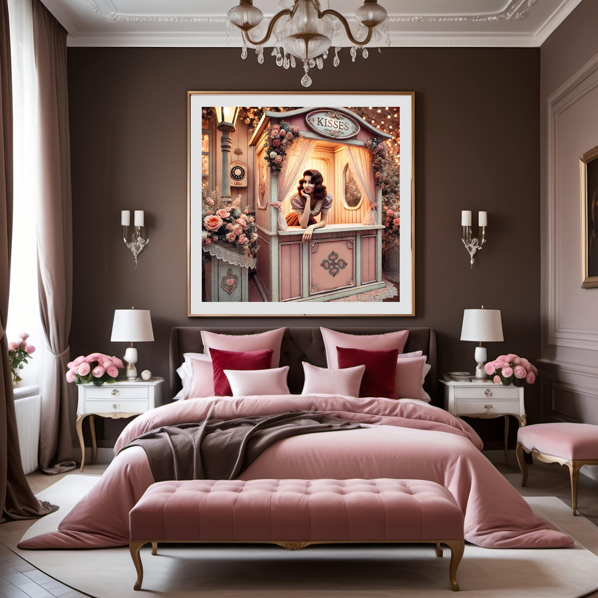 Vintage Kissing Booth: Shabby Chic Valentine's Decor (Digital Art Print)