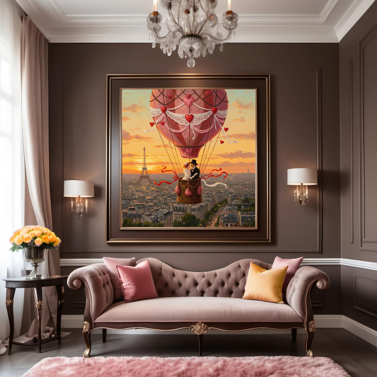 Paris Romance Hot Air Balloon Print: Vintage Eiffel Tower Sunset (Digital Download)