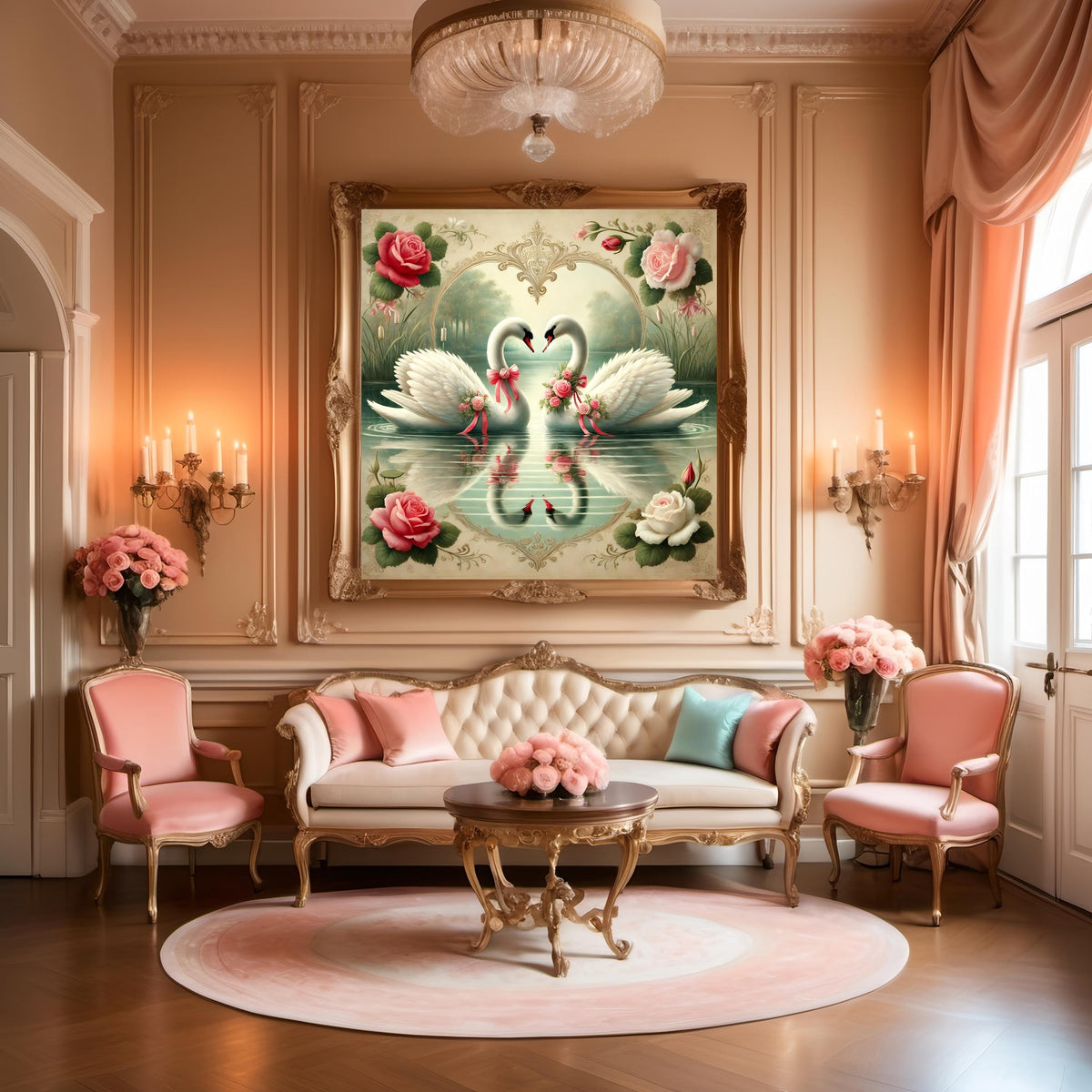 Romantic Swan Love Art: Vintage Floral Valentine's Decor (Digital Download)