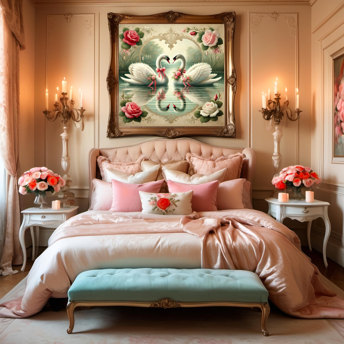 Romantic Swan Love Art: Vintage Floral Valentine's Decor (Digital Download)