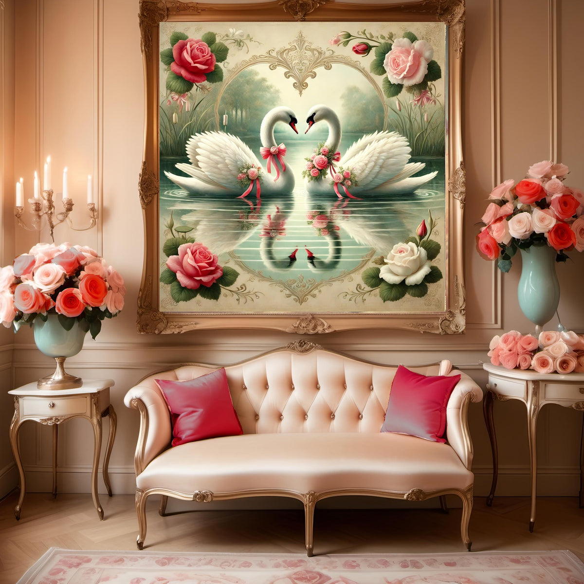 Romantic Swan Love Art: Vintage Floral Valentine's Decor (Digital Download)