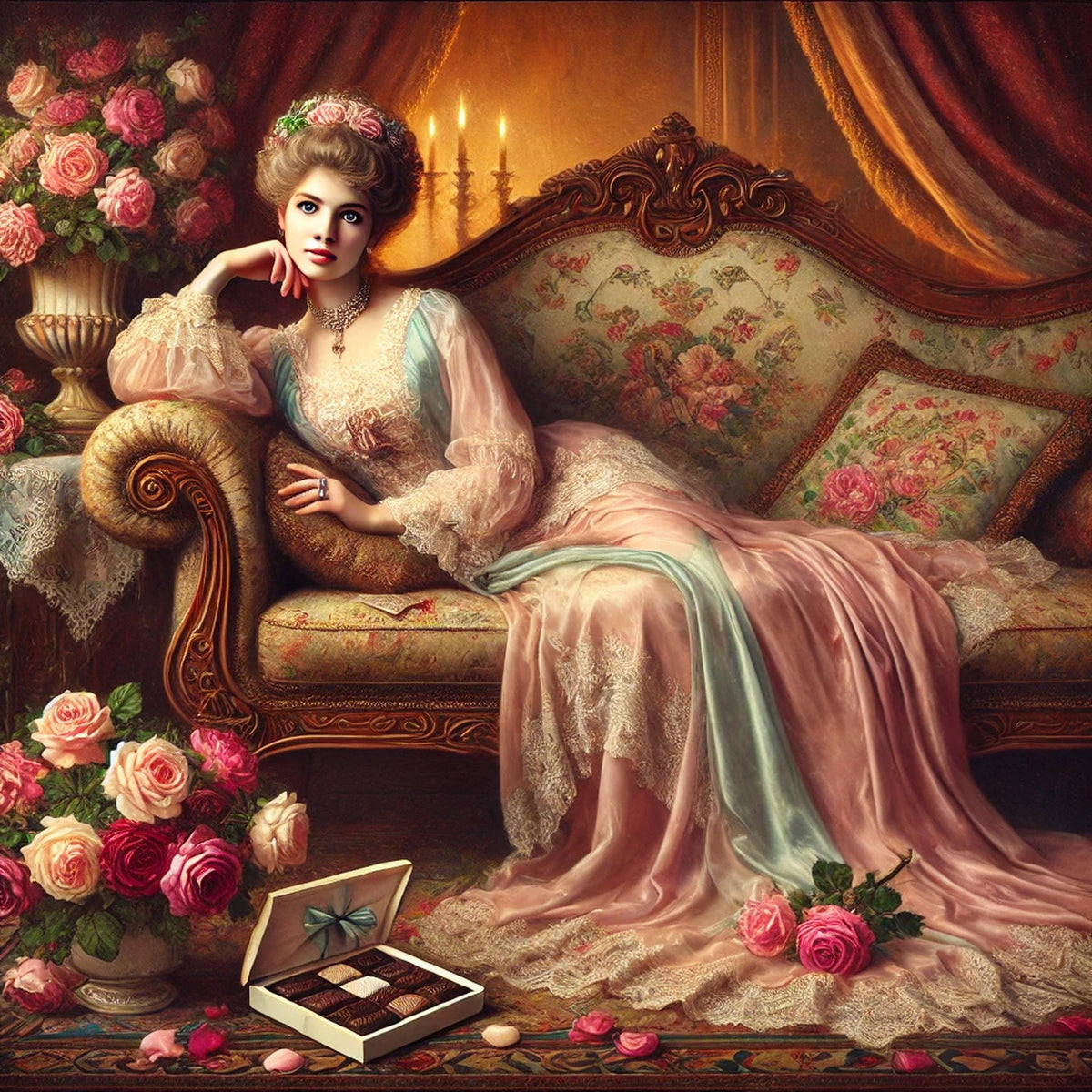 Victorian Lady Chocolates Art Print: Rococo Boudoir Decor (Digital Download)