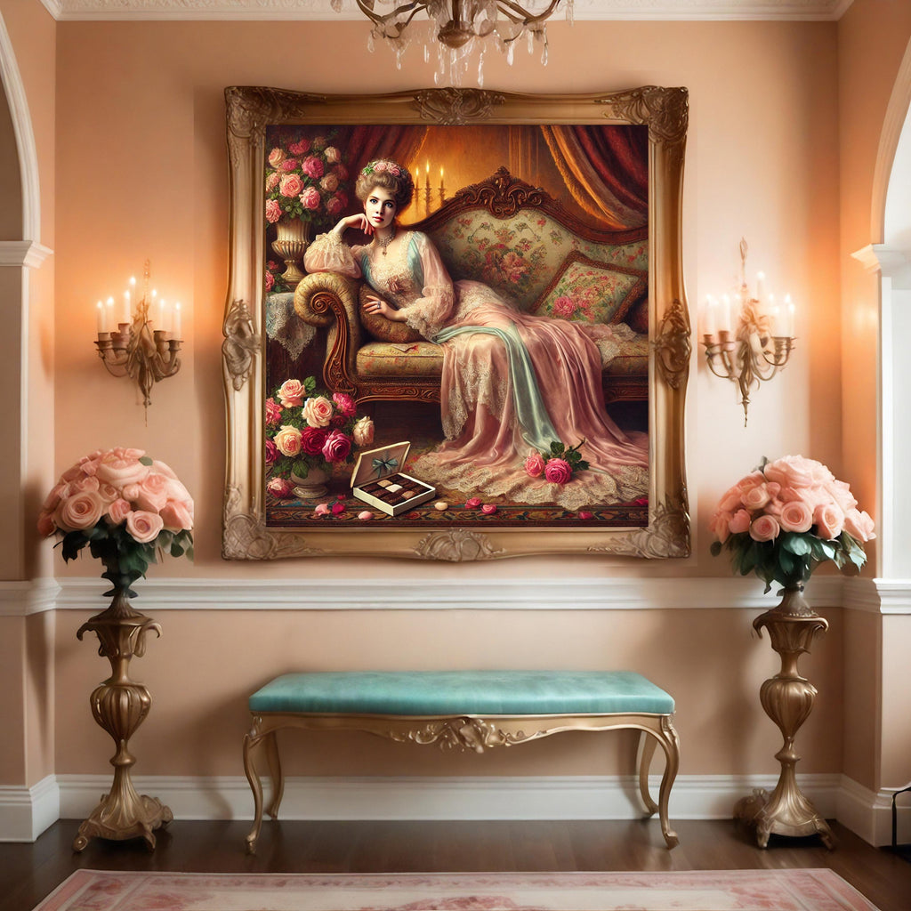 Victorian Lady Chocolates Art Print: Rococo Boudoir Decor (Digital Download)