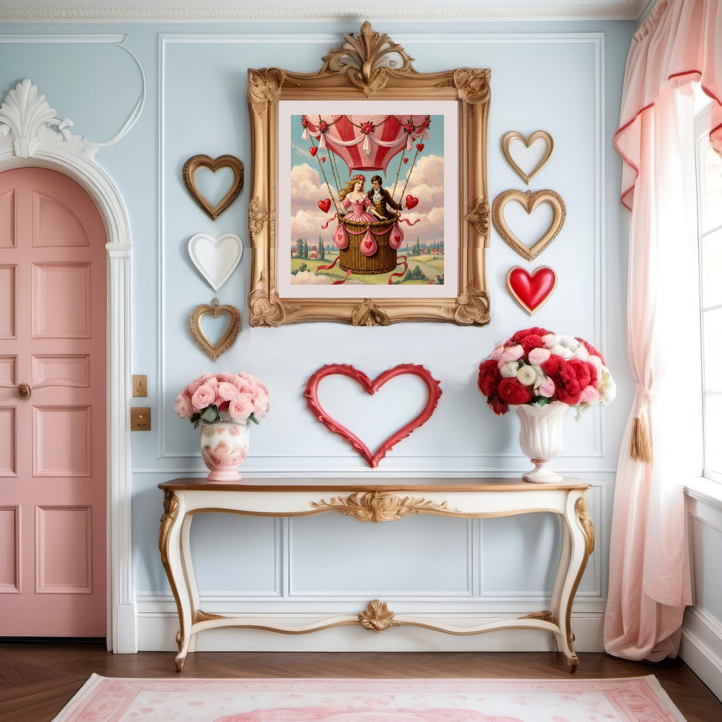 Victorian Romance Hot Air Balloon Print: Valentine's Day Couple Gift (Digital Download)