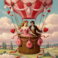 Victorian Romance Hot Air Balloon Print: Valentine's Day Couple Gift (Digital Download)