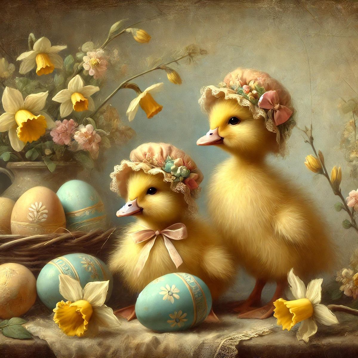 Vintage Easter Ducklings Print: Victorian Spring Cottagecore Art (Digital Download)