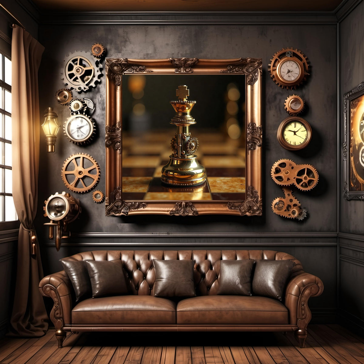 Steampunk Chess King Art Print: Vintage Brass Decor (Digital Download)