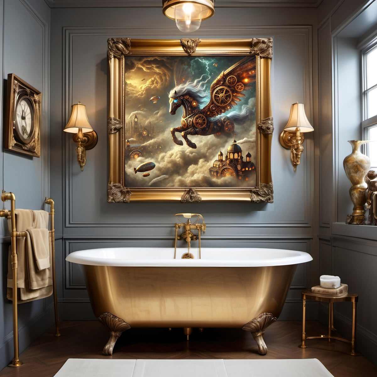 Steampunk Pegasus Print: Mechanical Winged Horse Fantasy Art (Digital Download)