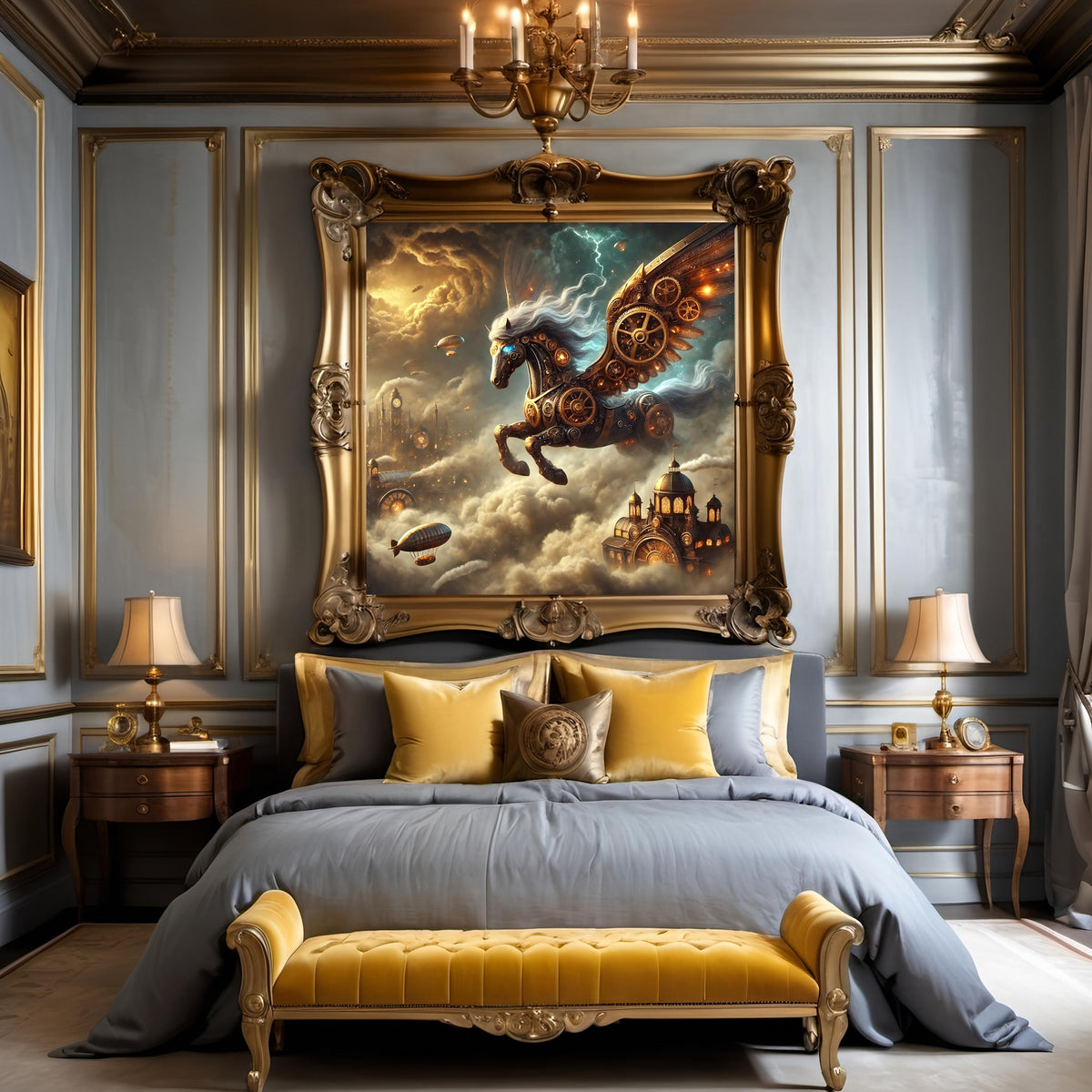 Steampunk Pegasus Print: Mechanical Winged Horse Fantasy Art (Digital Download)