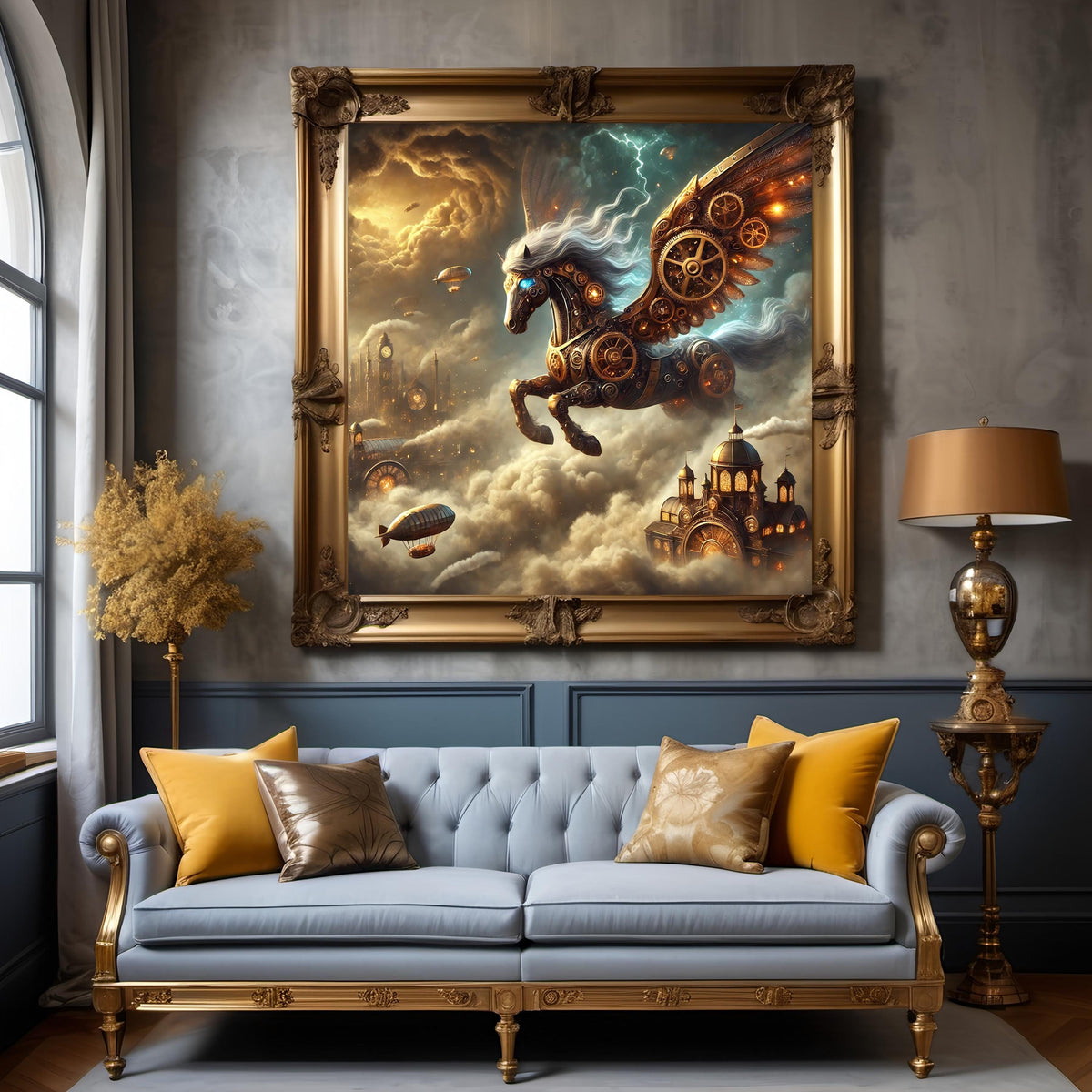 Steampunk Pegasus Print: Mechanical Winged Horse Fantasy Art (Digital Download)