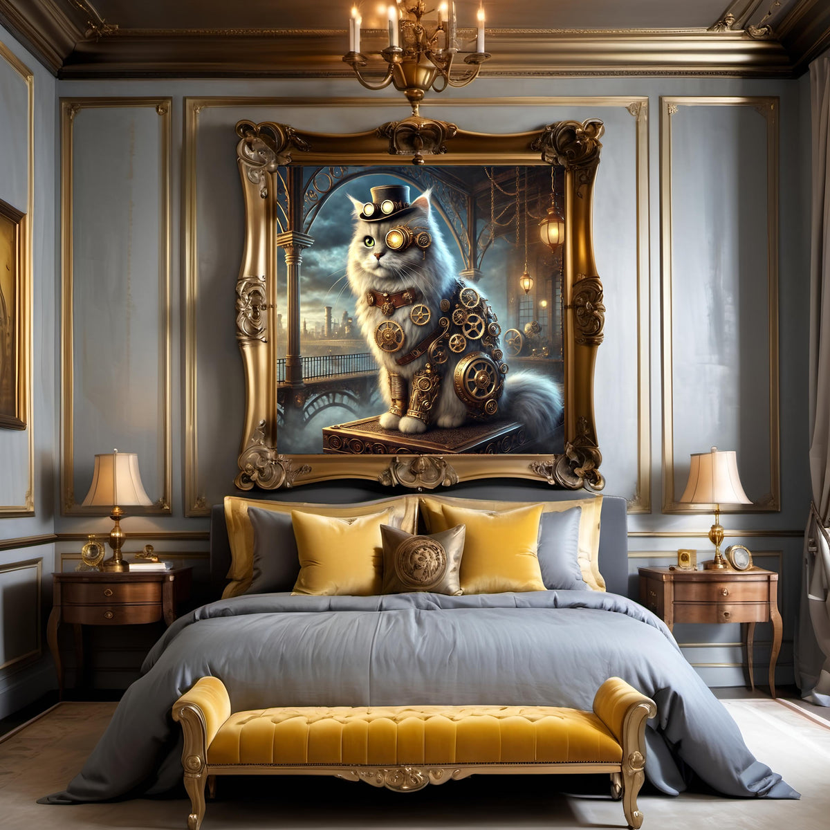 Steampunk Cat Art Print: Victorian Clockwork Feline (Digital Download)