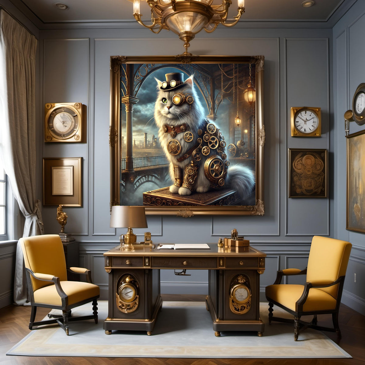 Steampunk Cat Art Print: Victorian Clockwork Feline (Digital Download)