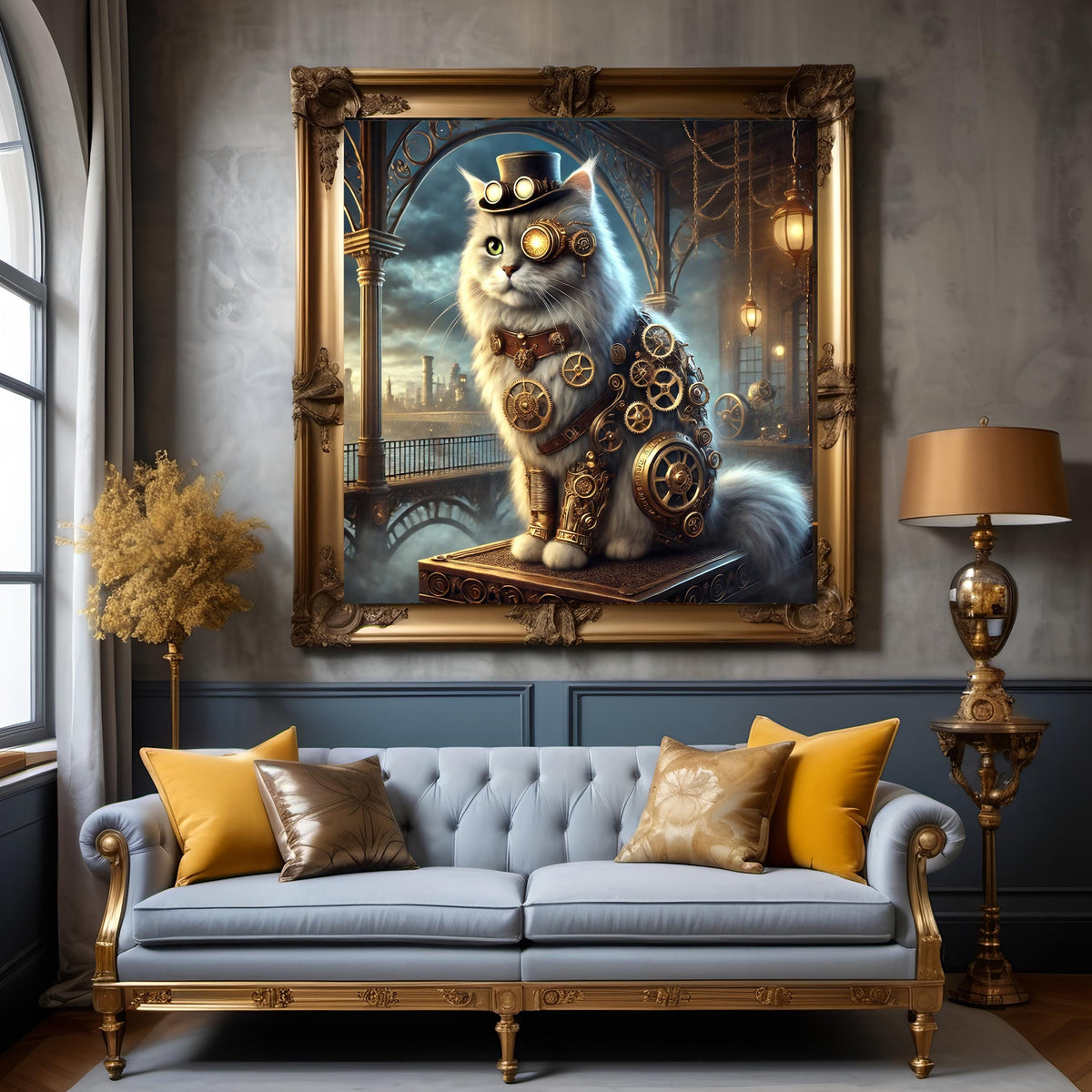Steampunk Cat Art Print: Victorian Clockwork Feline (Digital Download)